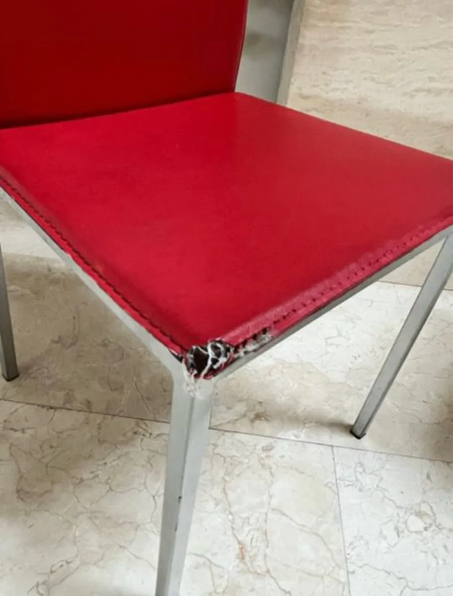 Matching Pair Of Red Padded Kitchen Dining Chairs - Image 3