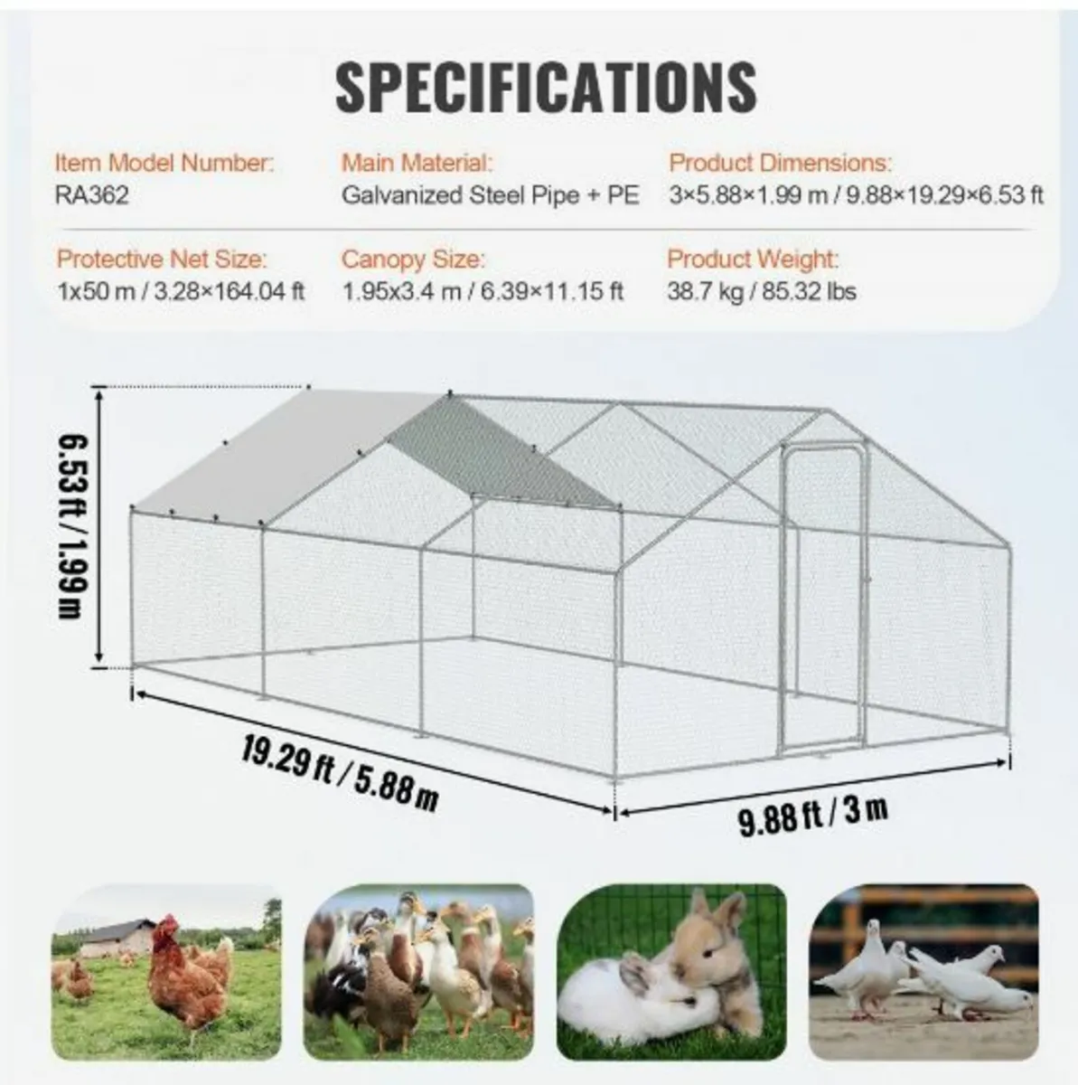 Large Metal Chicken Coop, 9.8x19.3x6.5 ft - Image 4