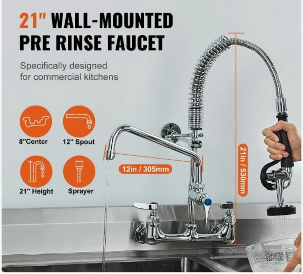 Commercial Faucet with Pre-Rinse Sprayer - Image 2