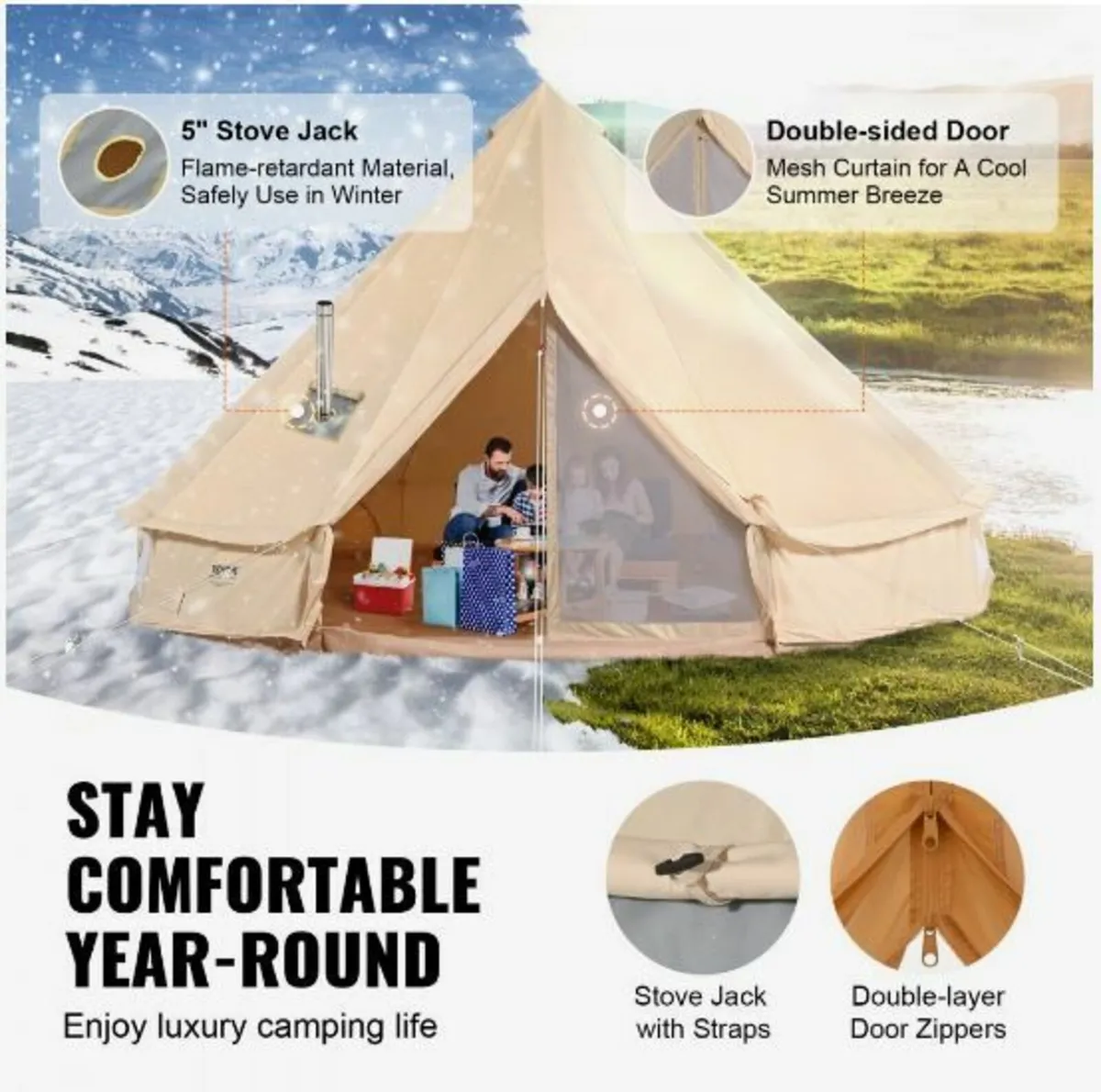 Canvas Bell Tent, 4 Seasons 4 m/13.12 ft - Image 3