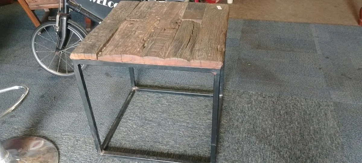 Industrial Style Wood Plank Coffee Table - Image 1