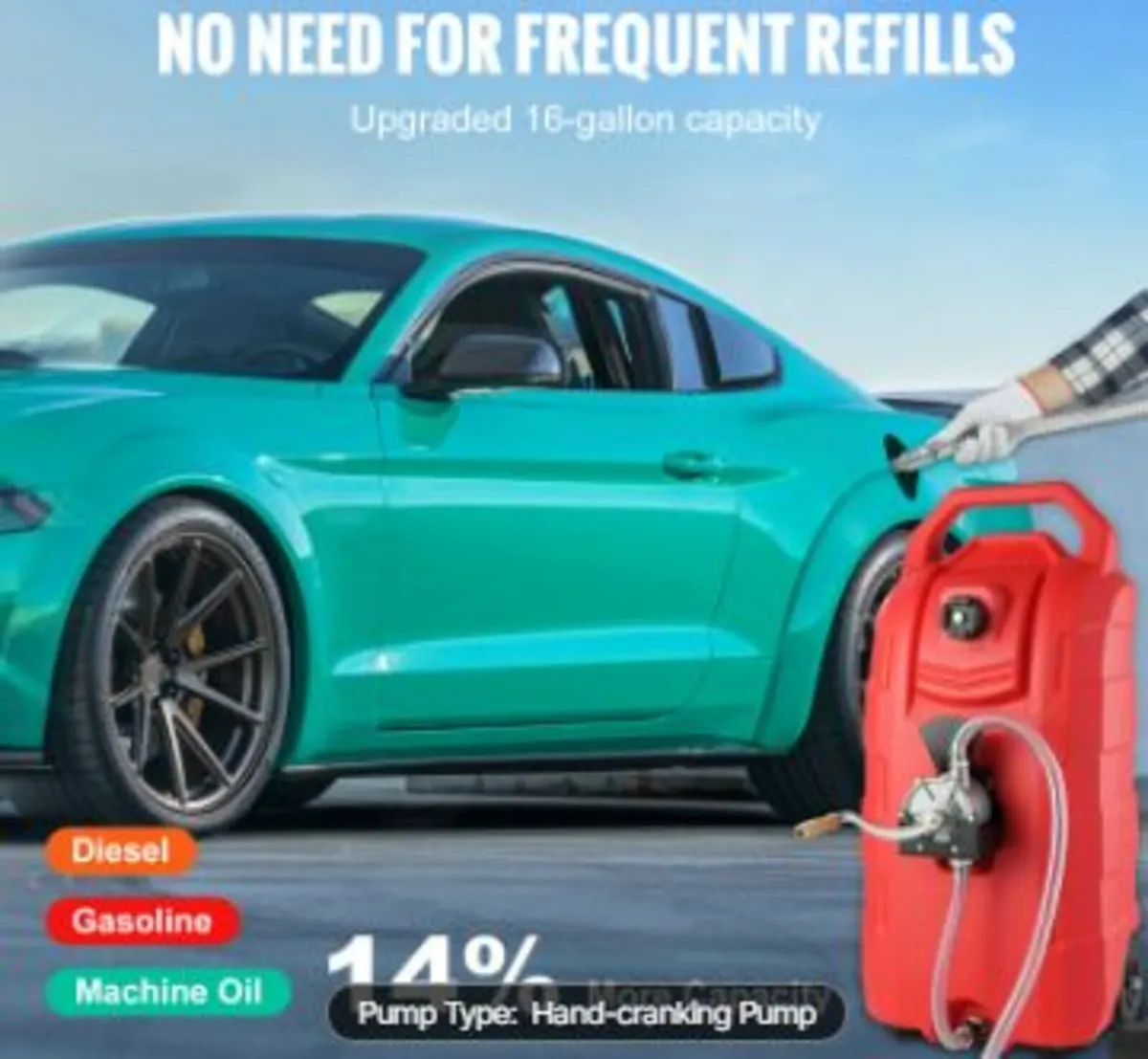 16 Gallon Fuel Caddy, 7.8 L/min, Portable Gas Sto - Image 2