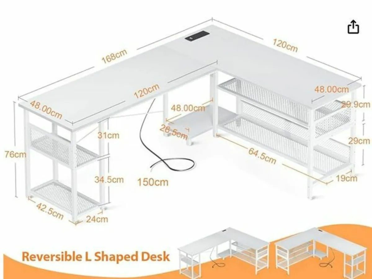 L Shaped Office Desk 168D x 120W x 75.7H - Image 1