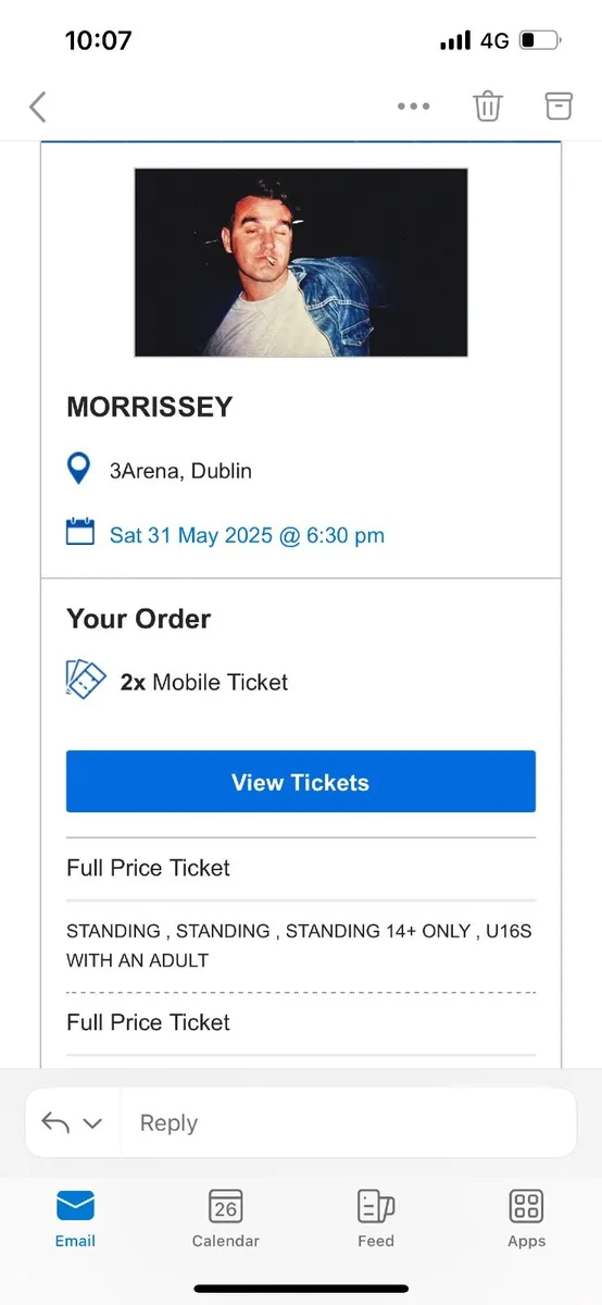 Morrissey Tickets - Standing X2