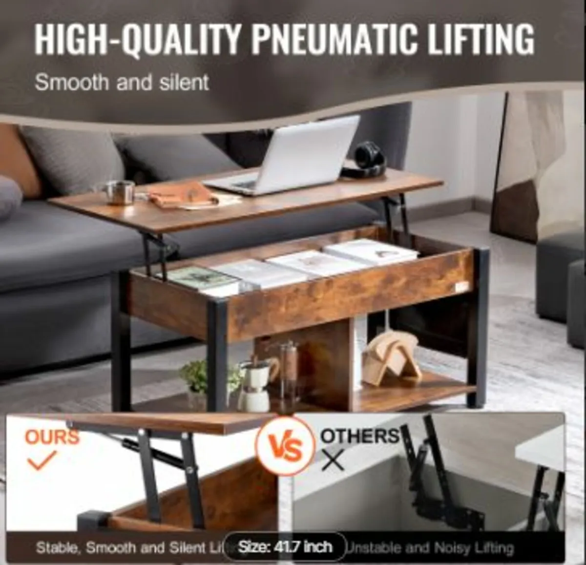 Lift Top Coffee Table 41.7" Rectangle - Image 3