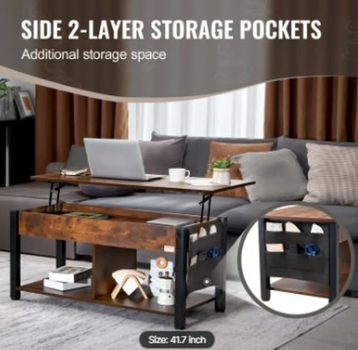 Lift Top Coffee Table 41.7" Rectangle - Image 4