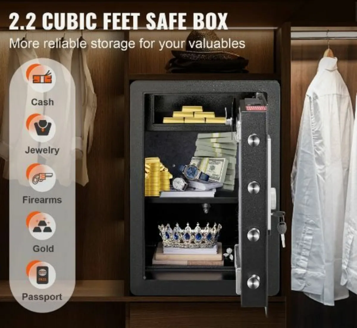 Safe, 2.2 Cubic Feet Home Safe, Steel Security - Image 3
