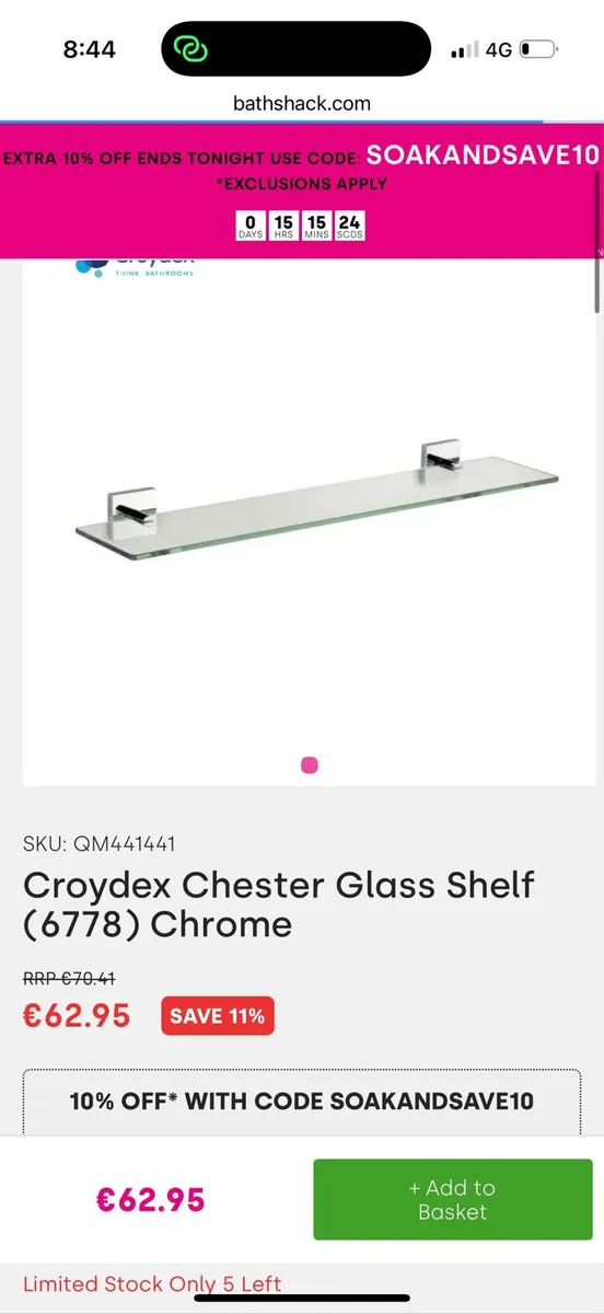 Croydex Bathroom shelf - New - Image 2