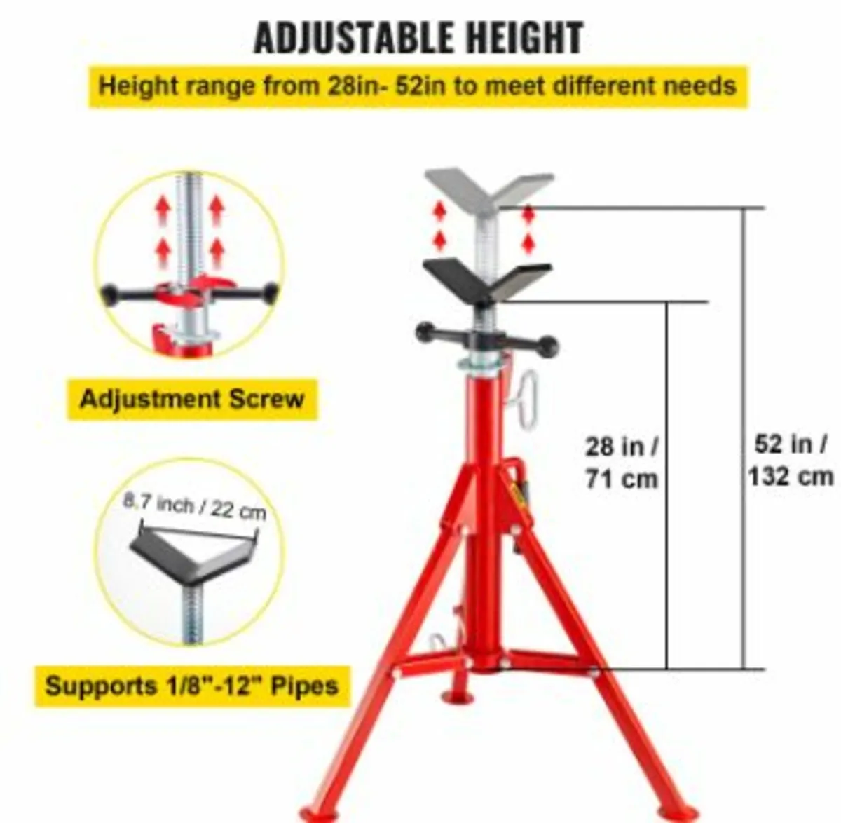 V Head Pipe Stand Adjustable Height 28-52 - Image 4