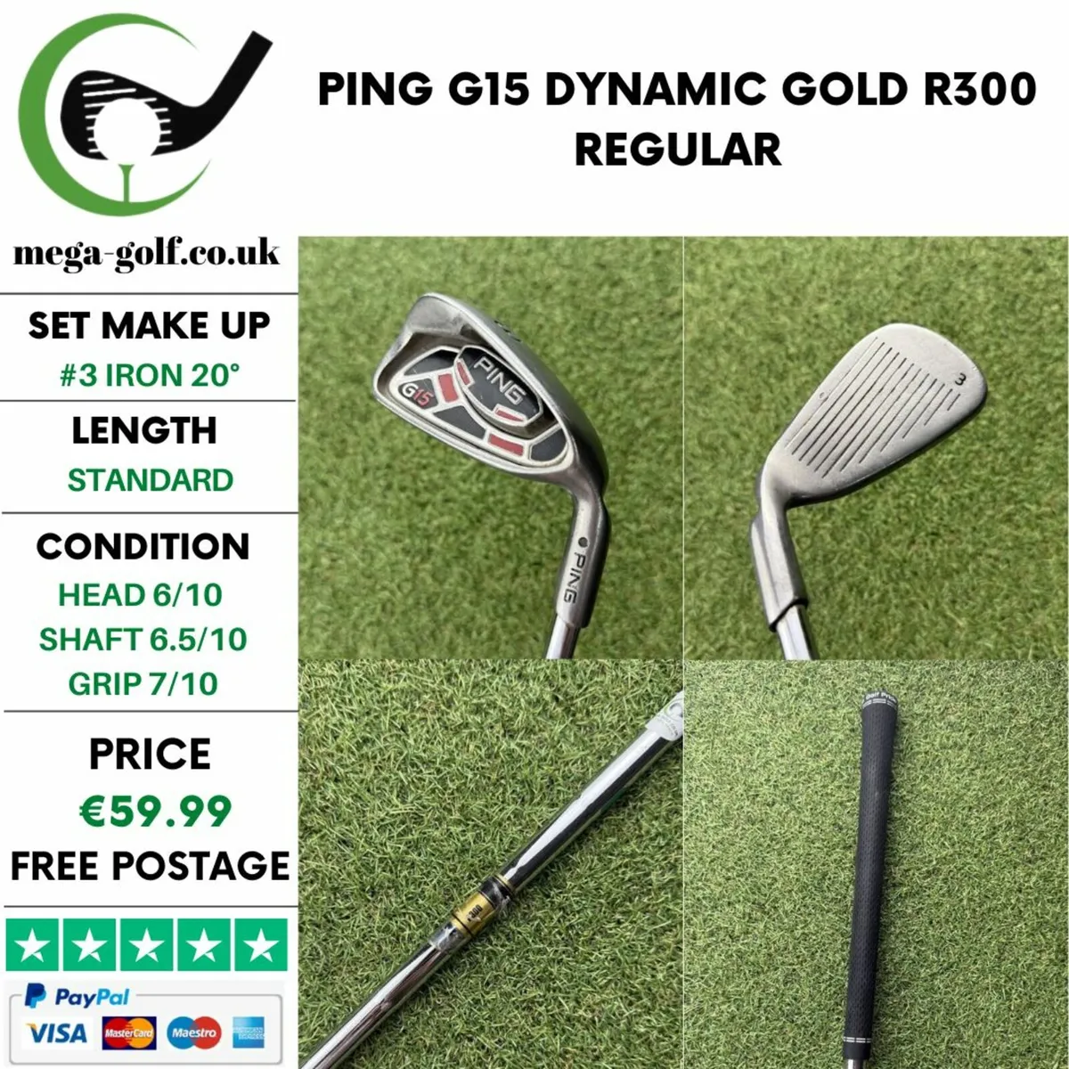 PING G15 #3 IRON 20° / DYNAMIC GOLD R300 REGULAR - Image 1