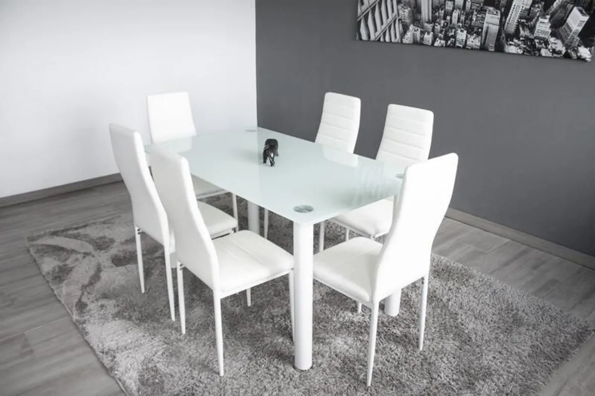 Modern Glass Dining Table Set Seats 6 FREE Delivery - Image 1