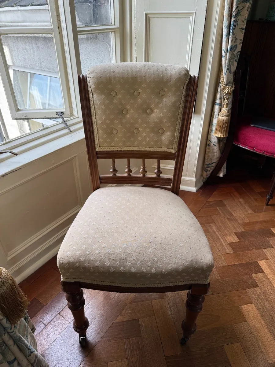 Set of 6 Antique Upholstered Dining Chairs - Image 3