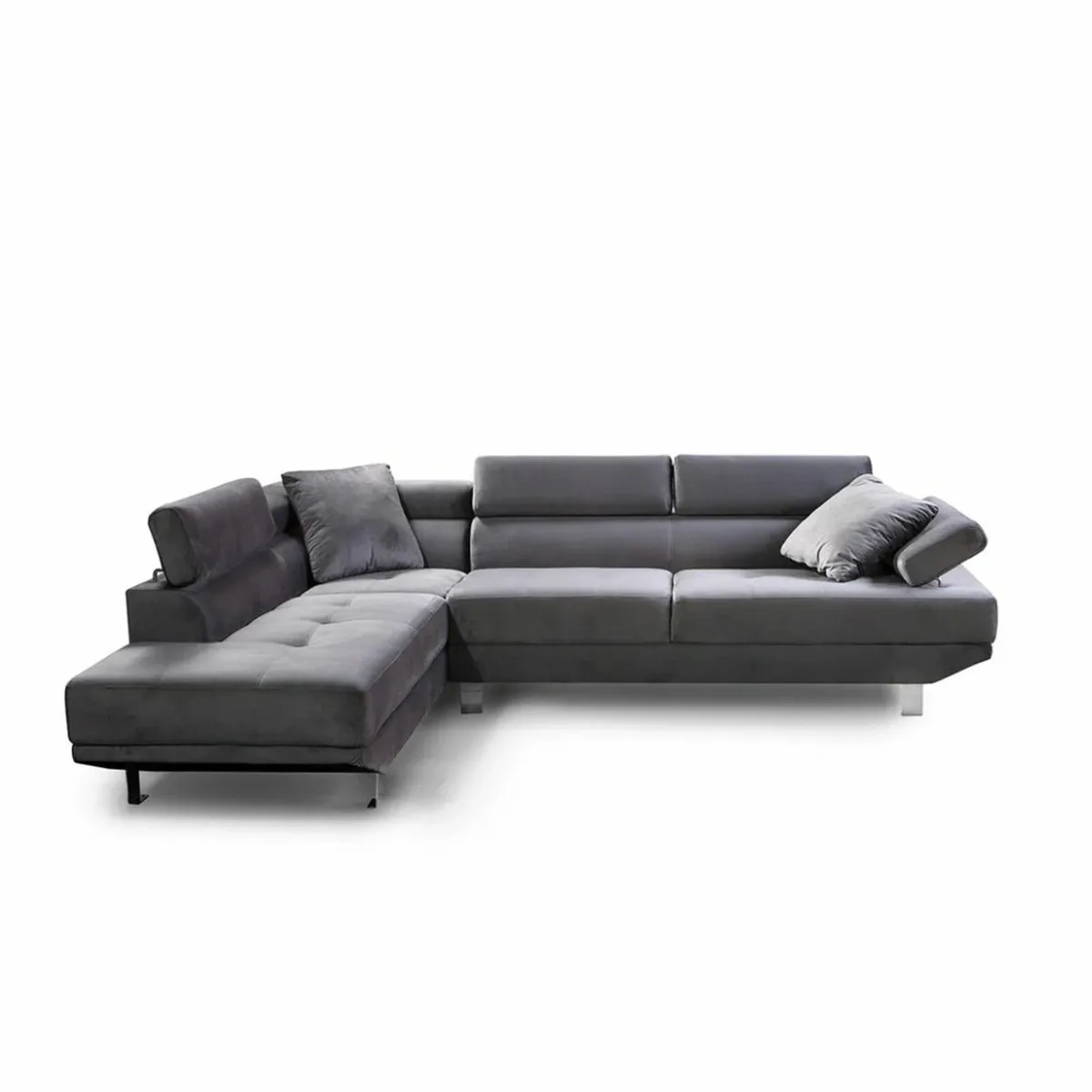 Grey Velvet Corner Chaise Sofa 262cm Free Delivery - Image 2
