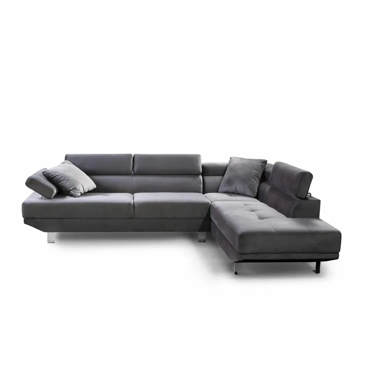 Grey Velvet Corner Chaise Sofa 262cm Free Delivery - Image 3