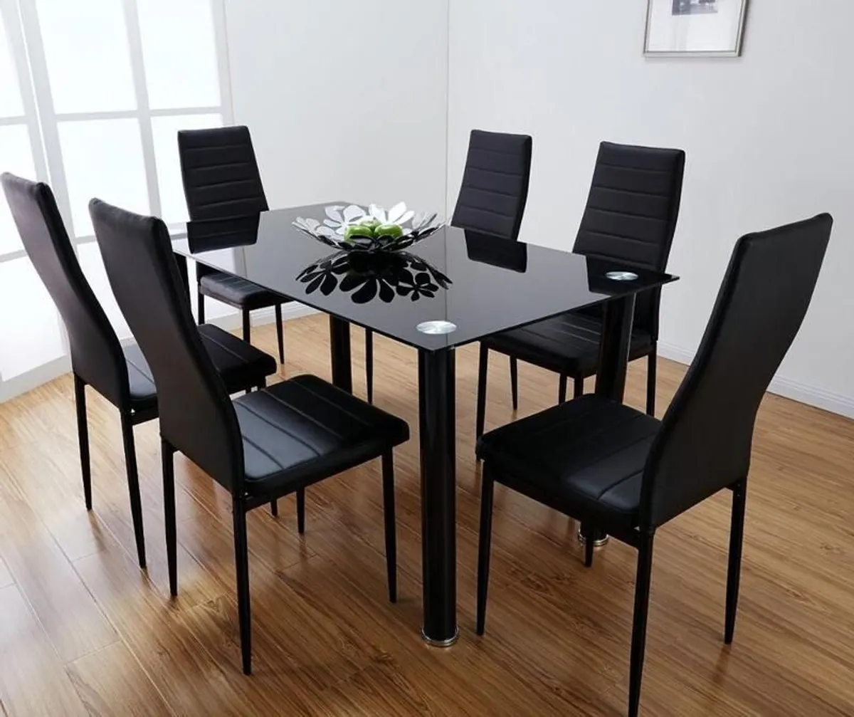 Modern Glass Dining Table Set Seats 6 FREE Delivery - Image 1