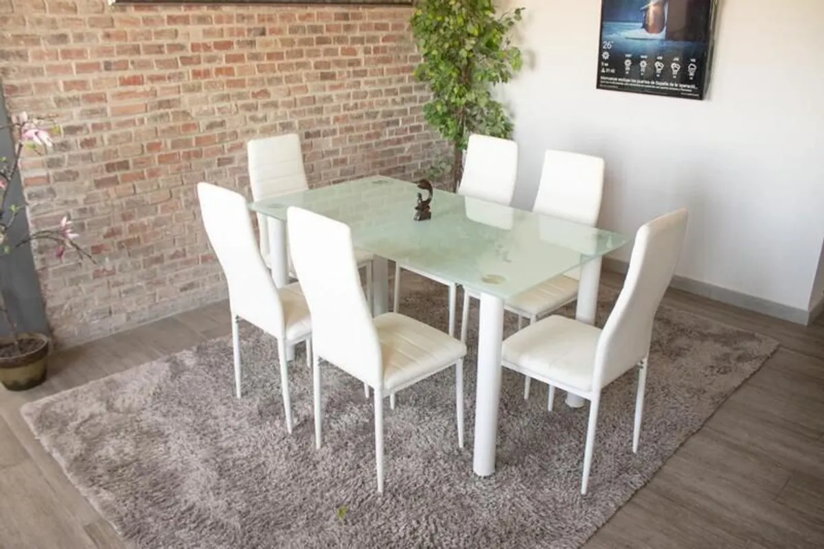 Modern Glass Dining Table Set Seats 6 FREE Delivery - Image 1