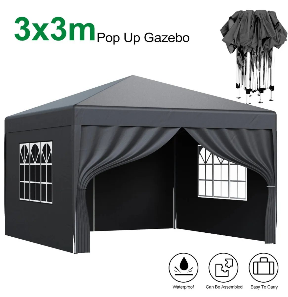 3x3M 3 Metre Pop Up Marquee Gazebo 4 Sides NEW - Image 1