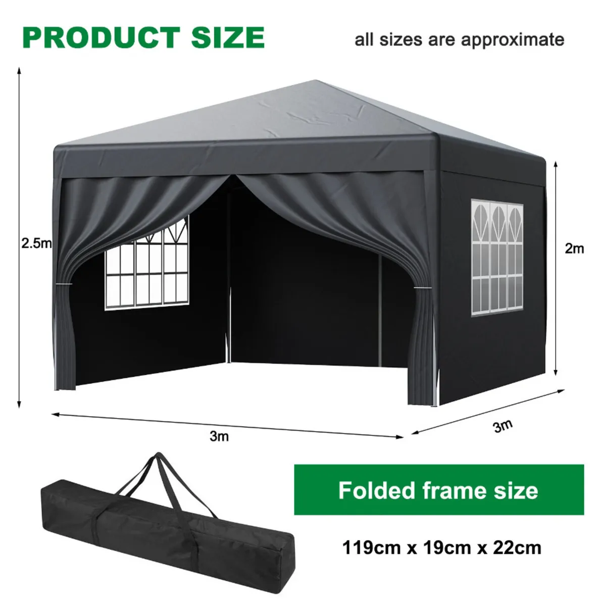 3x3M 3 Metre Pop Up Marquee Gazebo 4 Sides NEW - Image 2