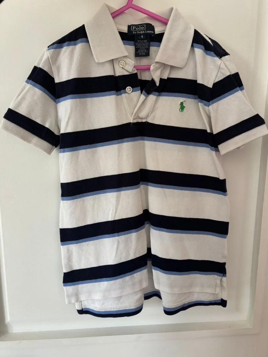 Ralph Lauren White Striped Polo Tshirt age 6-7 - Image 1
