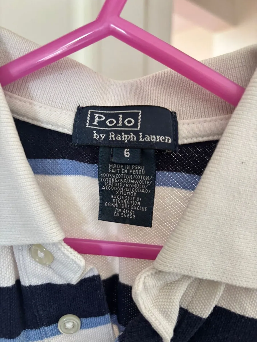Ralph Lauren White Striped Polo Tshirt age 6-7 - Image 3