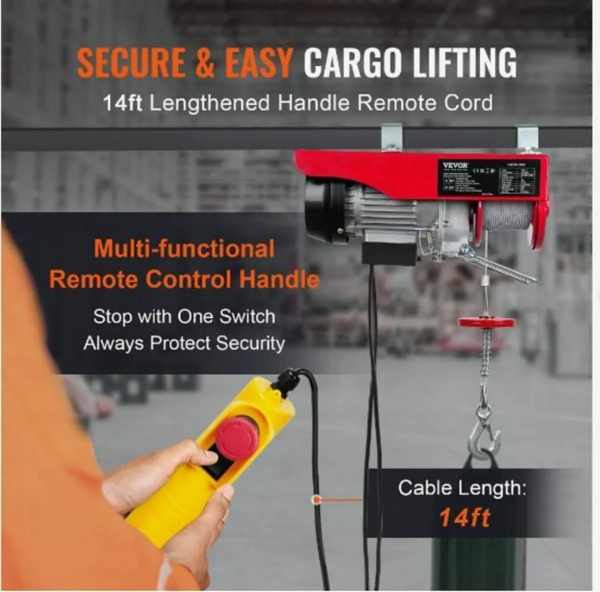 Electric Hoist, 550 lbs Lifting Capacity, 510W - Image 3
