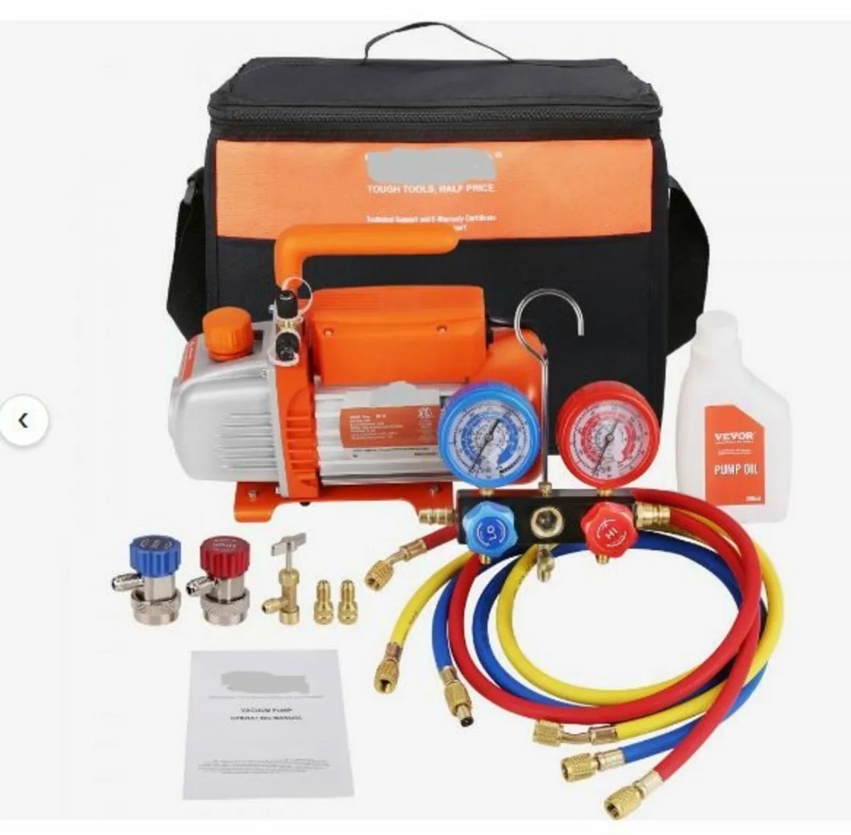 1/5 HP 3.5 CFM AC Vacuum Pump and Gauge Set - Image 1
