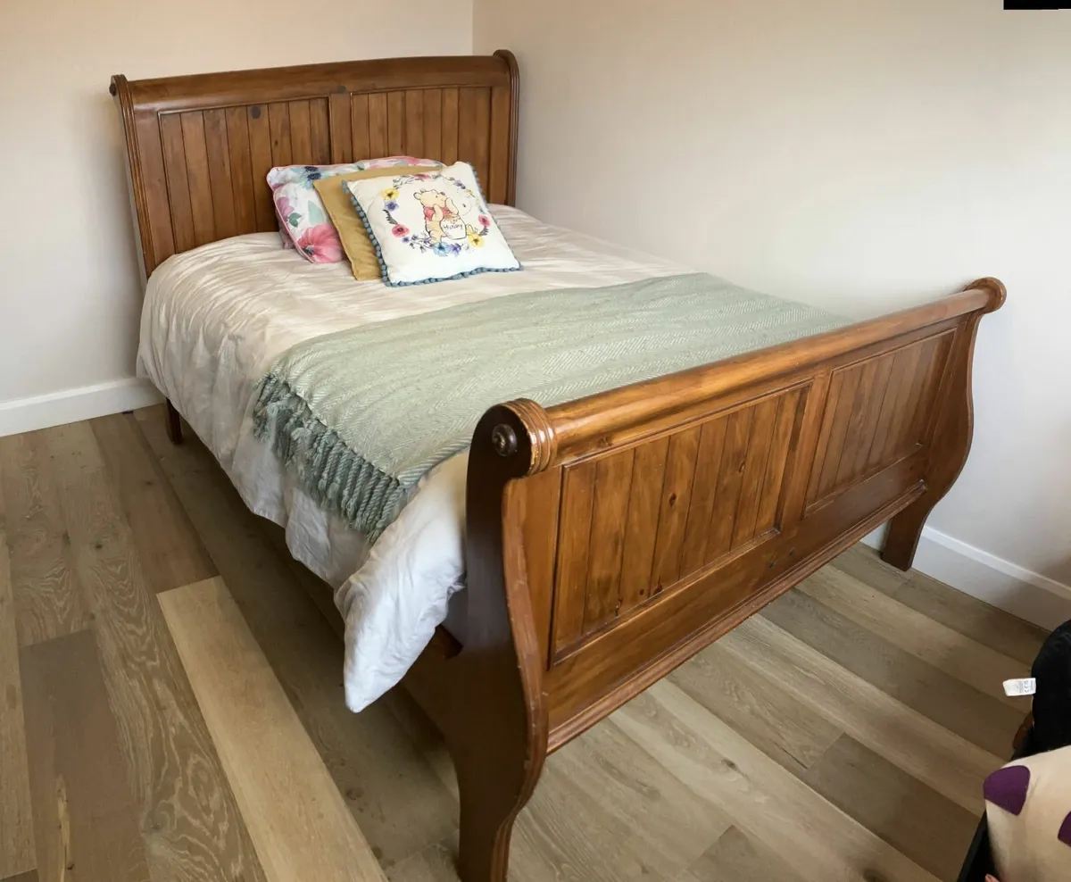 King Size Solid Wood Bed Frame – Mid-Century Style - Image 1
