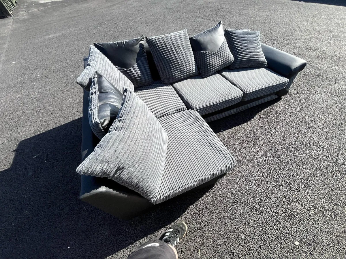 Grey corner corduroy sofa l shaped - Image 1