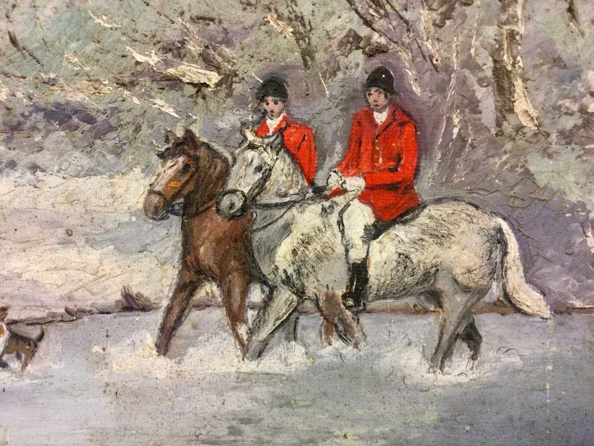 Large Oil “Huntsmen and Hounds” - Image 1