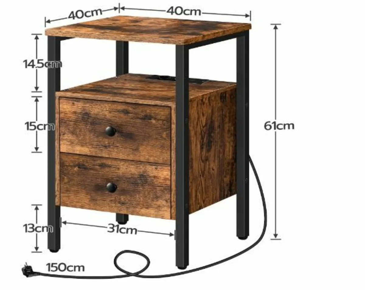 Bedside Table with Charging Station - Image 2