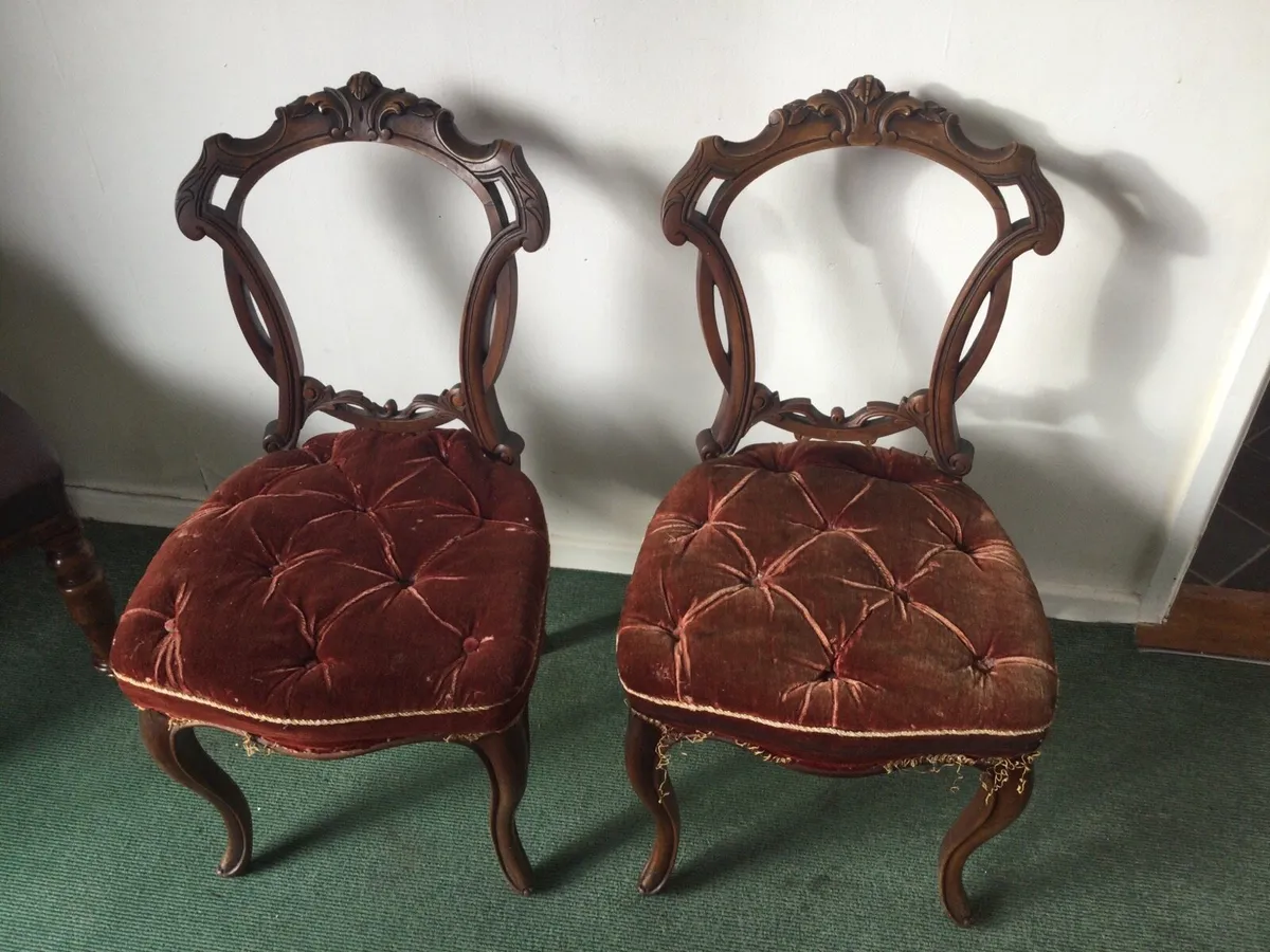 Antique Pair Walnut Chairs - Image 1
