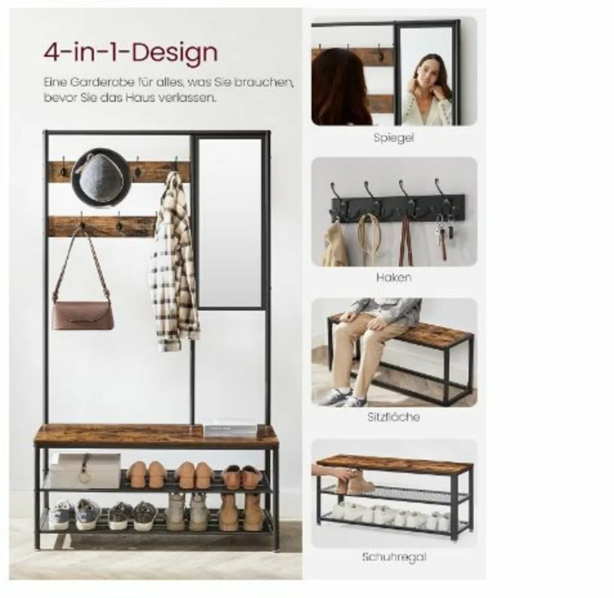 Coat Rack with Hooks Mirror Bench - Image 4