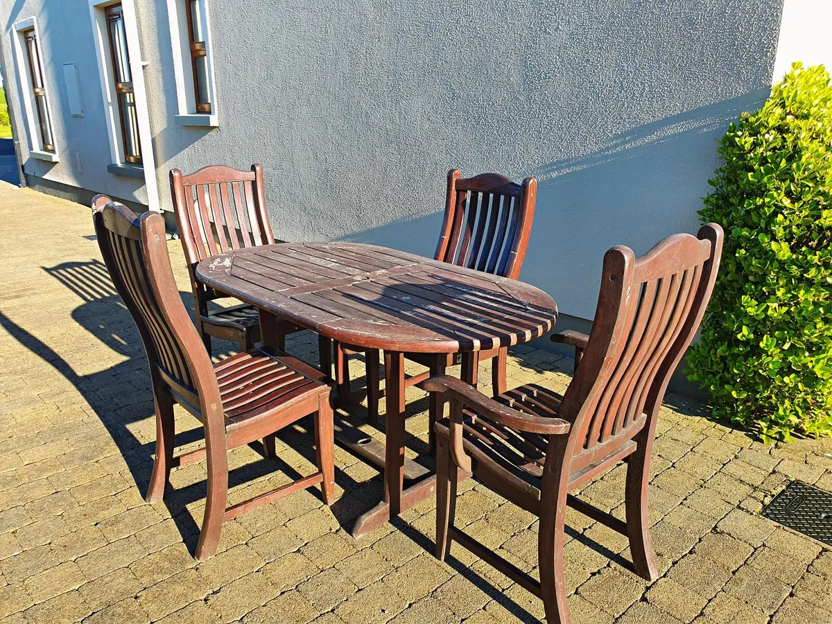 Garden Furniture-Solid Wooden Table and 4 Chairs - Image 1