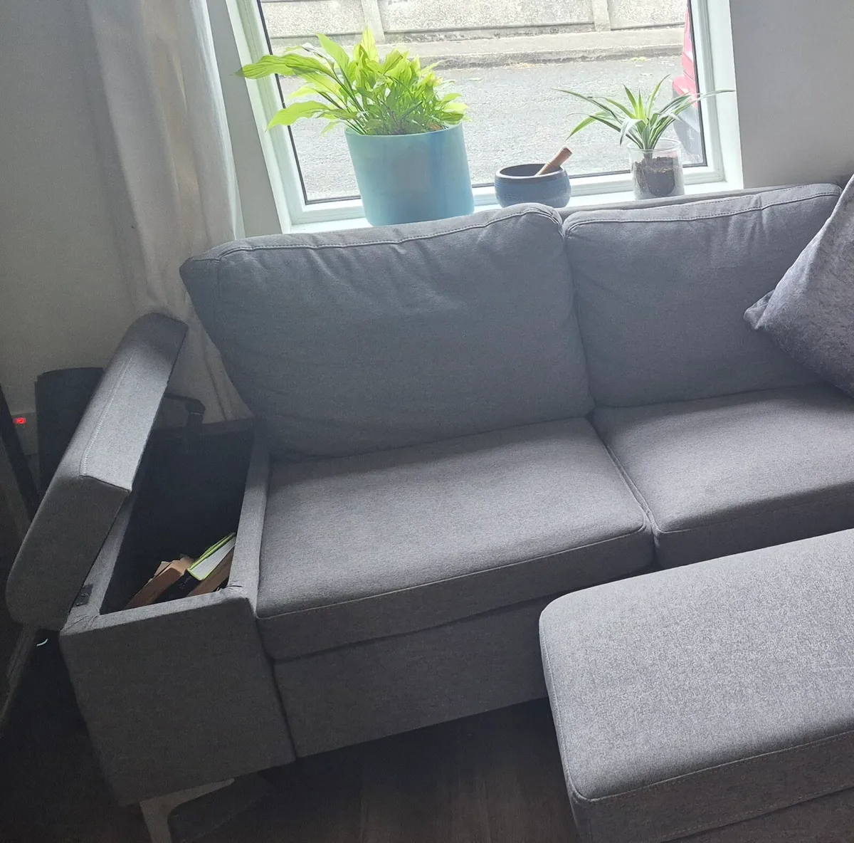 L-shaped Grey Couch and Foot Stool - Image 4