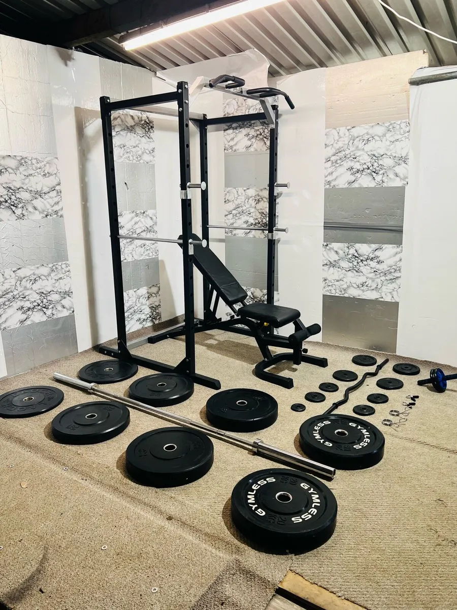 COMPLETE HOME GYM RACK WEIGHTS BENCH BAR ETC - Image 1