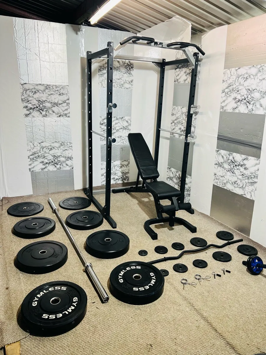 COMPLETE HOME GYM RACK WEIGHTS BENCH BAR ETC - Image 2