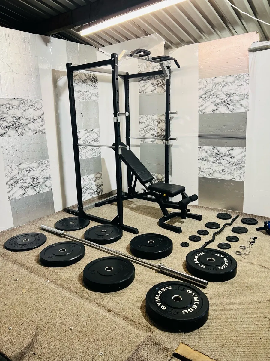 COMPLETE HOME GYM RACK WEIGHTS BENCH BAR ETC - Image 4
