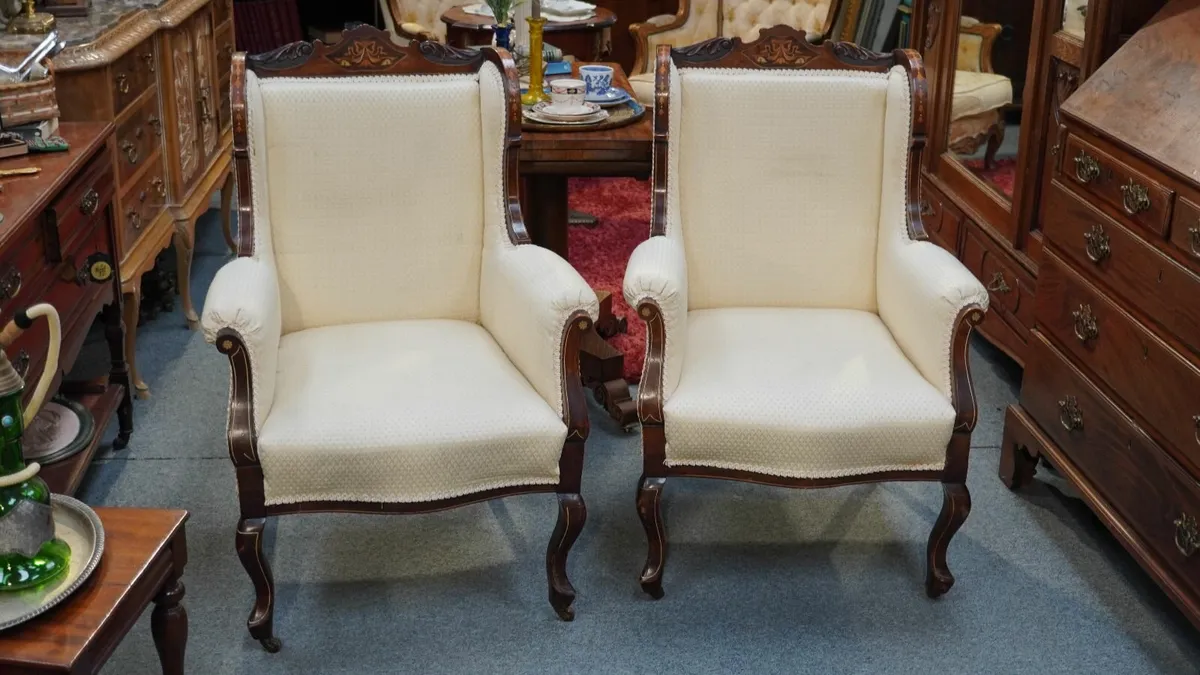 🪑 Pair of Antique Regency-Style Inlaid Armchairs - Image 1