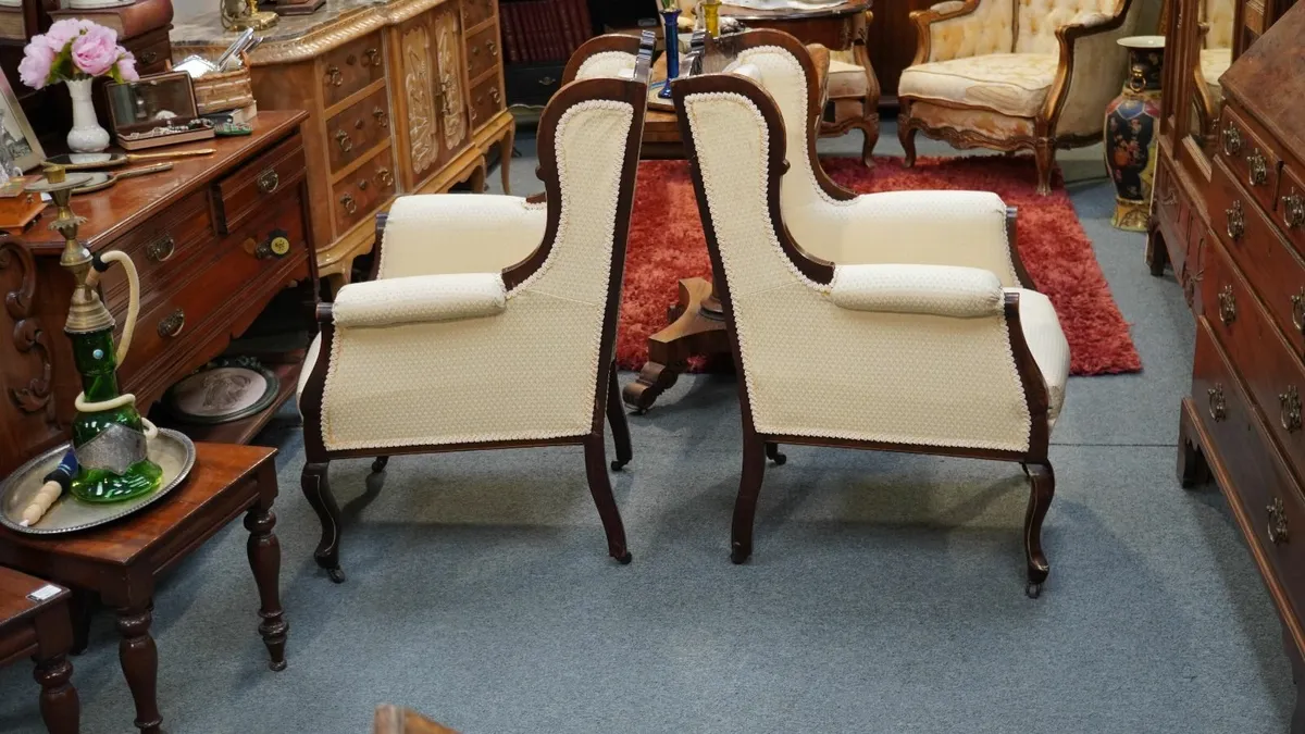 🪑 Pair of Antique Regency-Style Inlaid Armchairs - Image 2