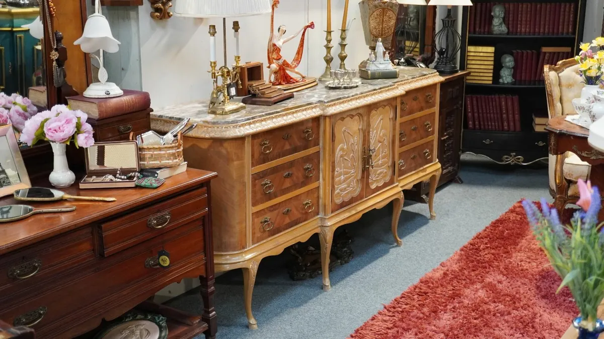 Vintage Spanish Sideboard with Marble Top - Image 1