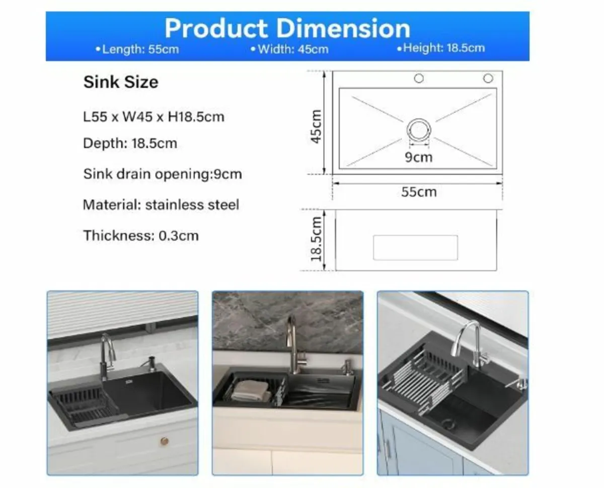 Sink 1 Bowl 55 x 45 cm, Kitchen - Image 2