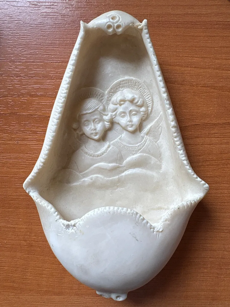 1st communion white ceramic holy water holder - Image 1