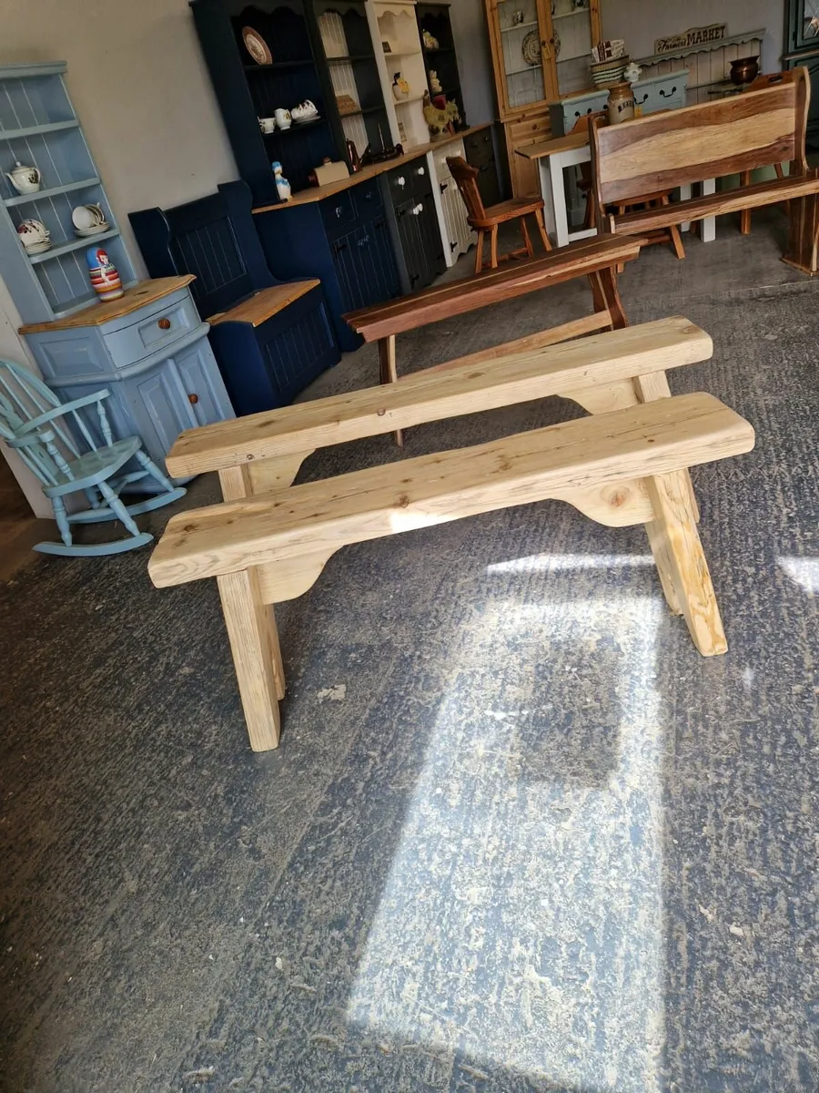 Reclaimed pine rustic style benches - Image 4