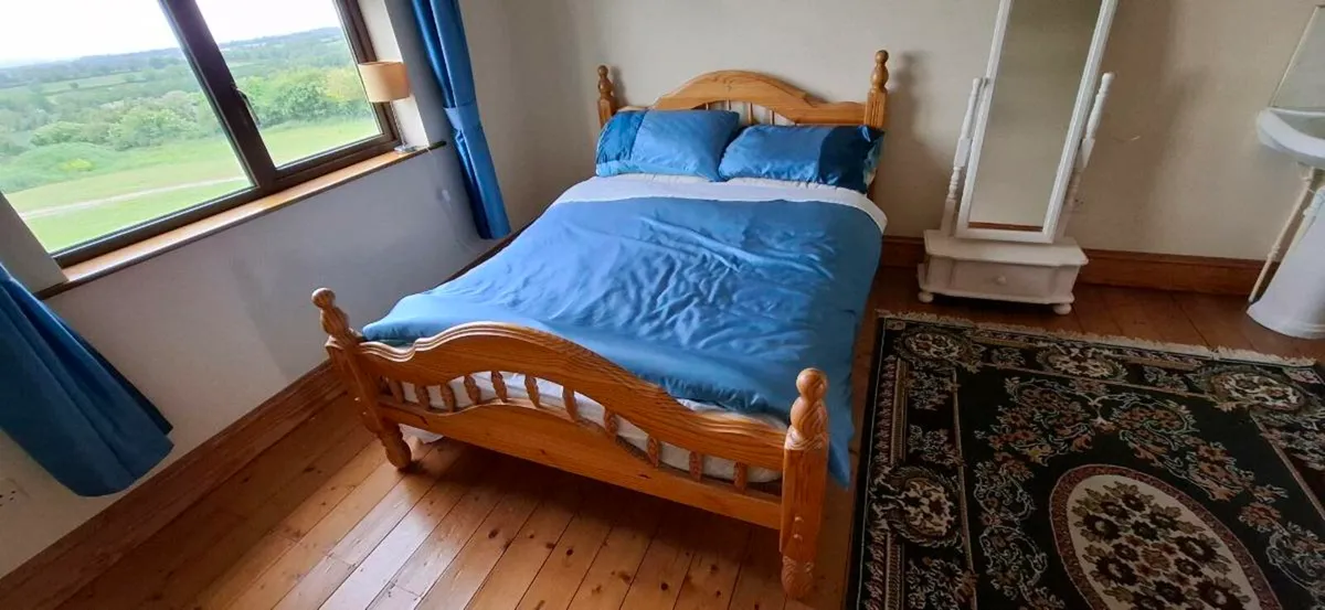 Double pine  bed with mattress - Image 1