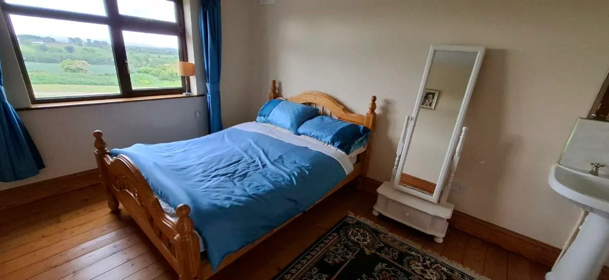 Double pine  bed with mattress - Image 3