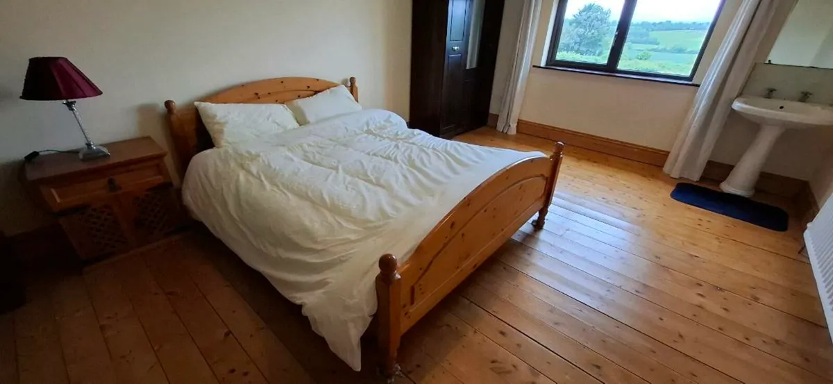 Double pine bed with mattress - Image 1