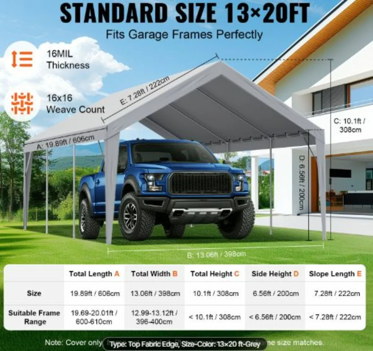 Carport Replacement Canopy Cover 13 x 20 ft, - Image 2