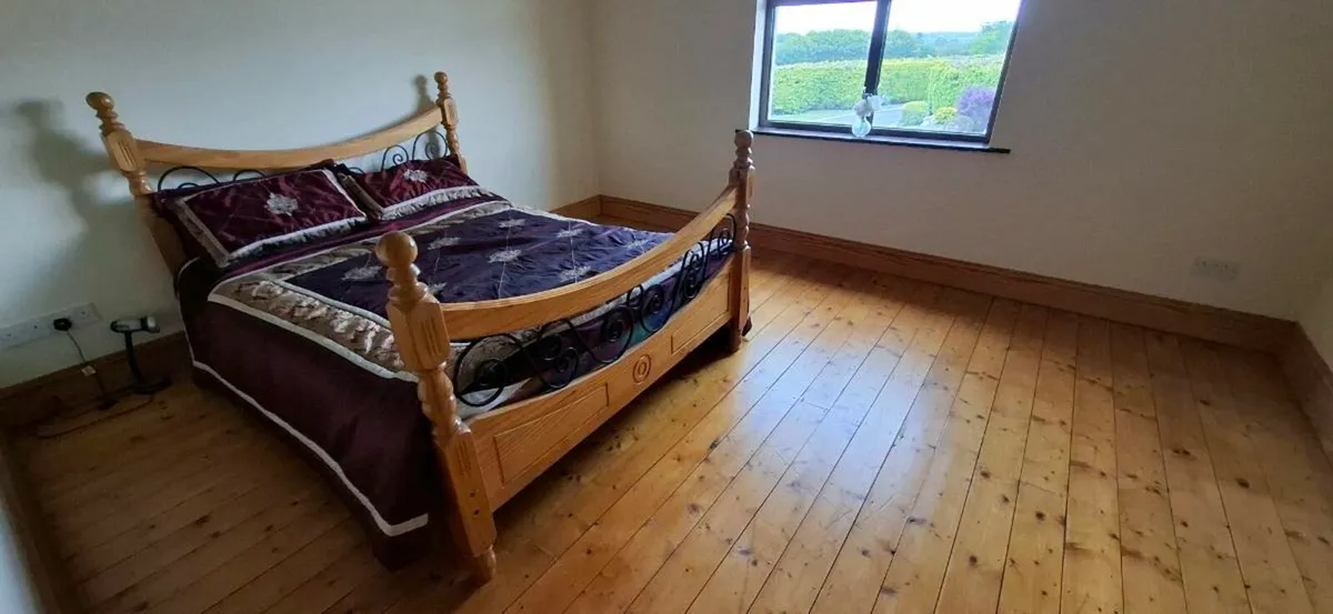 Double pine bed with mattress - Image 2