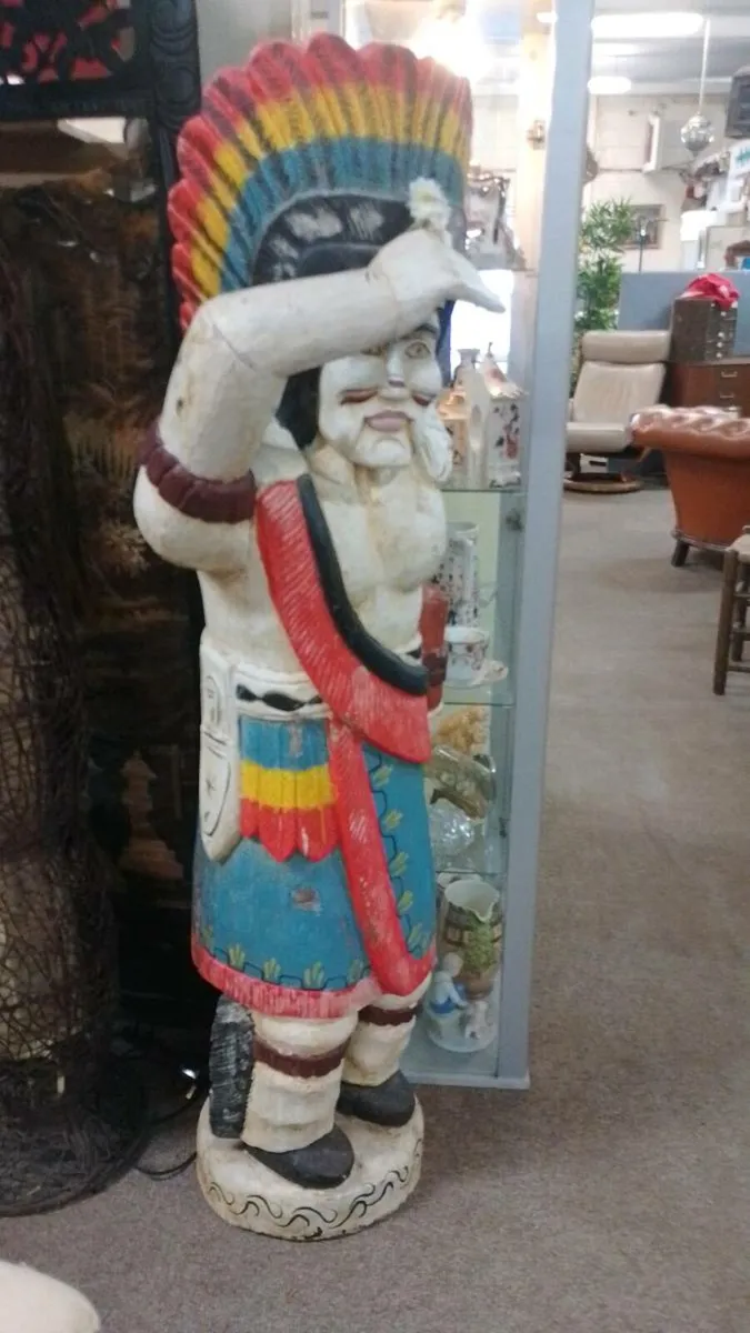 Vintage Carved Wooden Indian Figure - Image 1
