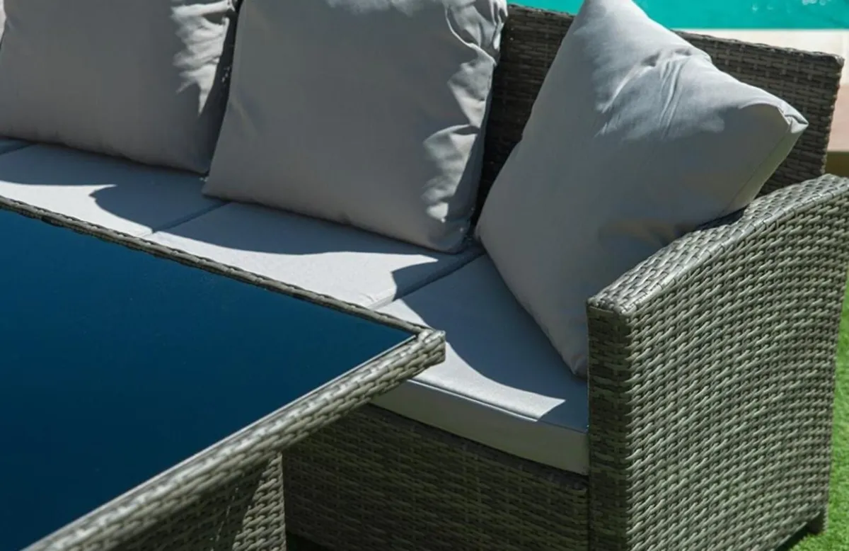 Corner Garden Sofa Set | Rattan | Table + Poufs - Image 3